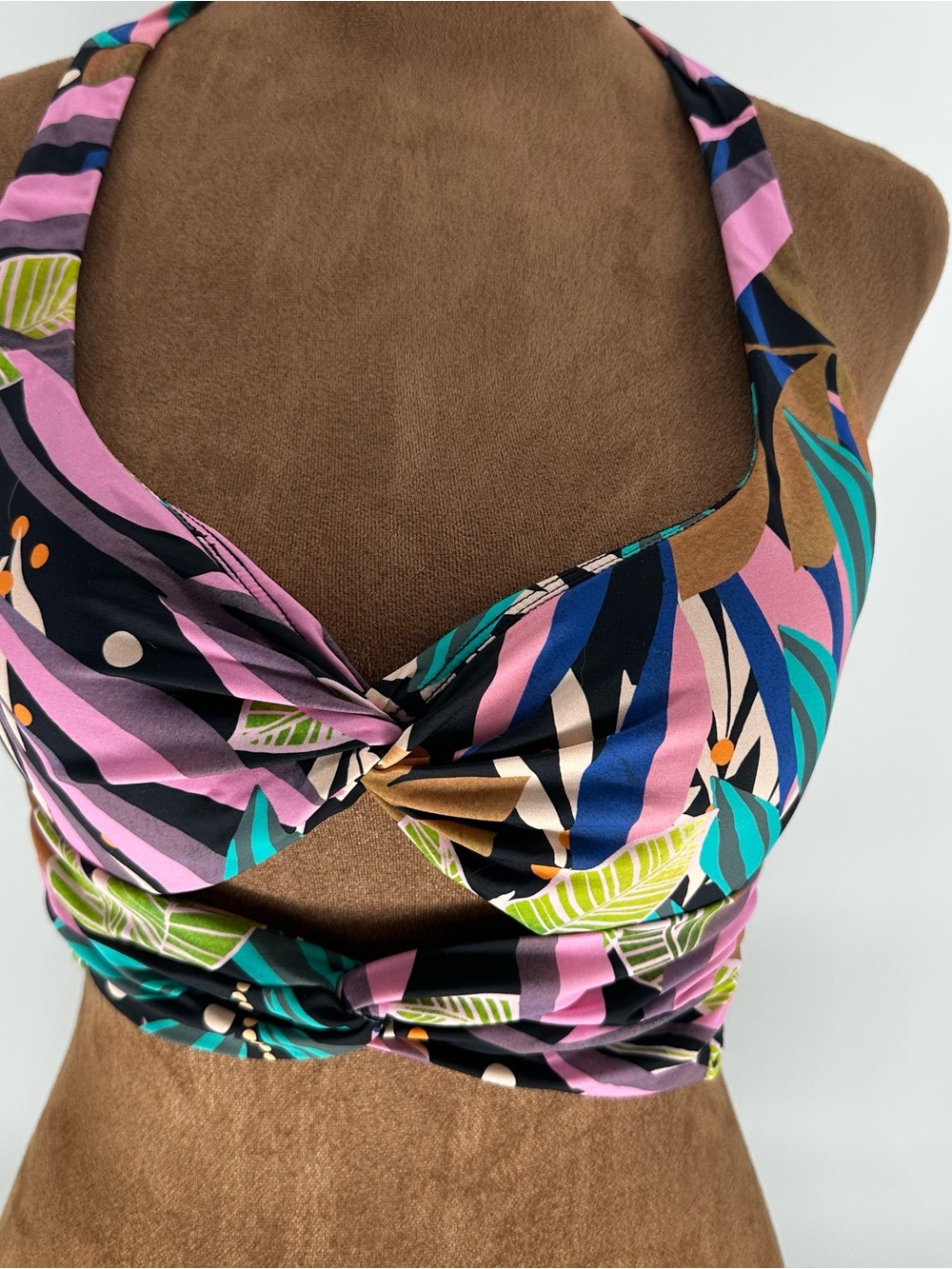 Bar III Hidden Jungle Bikini Top XS Tropical Halter Wrap NWT